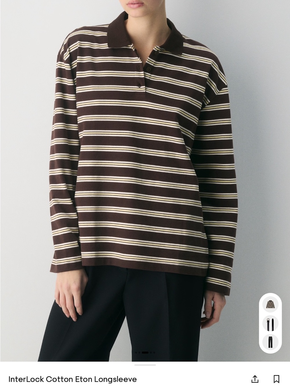Cotton Longsleeve Polo - Brown Stripe